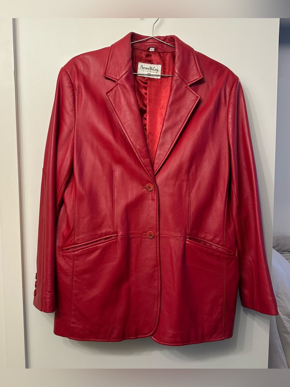 Pamela McCoy Collections Red Leather Blazer Jacket
